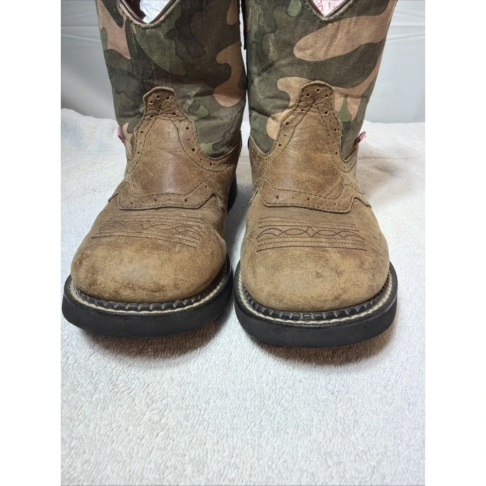 Justin K'S Kids Boots 9913Y Brown Leather Camo Size 3 D Pull On